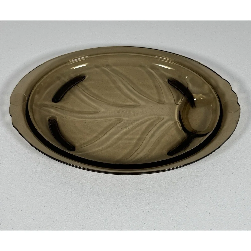 Vintage Pyrex Fireside Tree of Life Well &‎ Tree Platter 8-24 Smoky Brown Glass